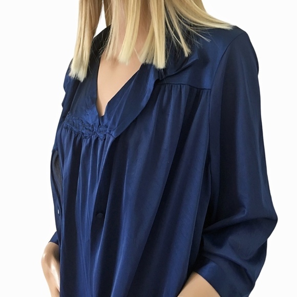 Vintage Vanity Fair Peignoir Set Lingerie Nightgown Robe Navy Sleep Embroidery - Picture 7 of 16